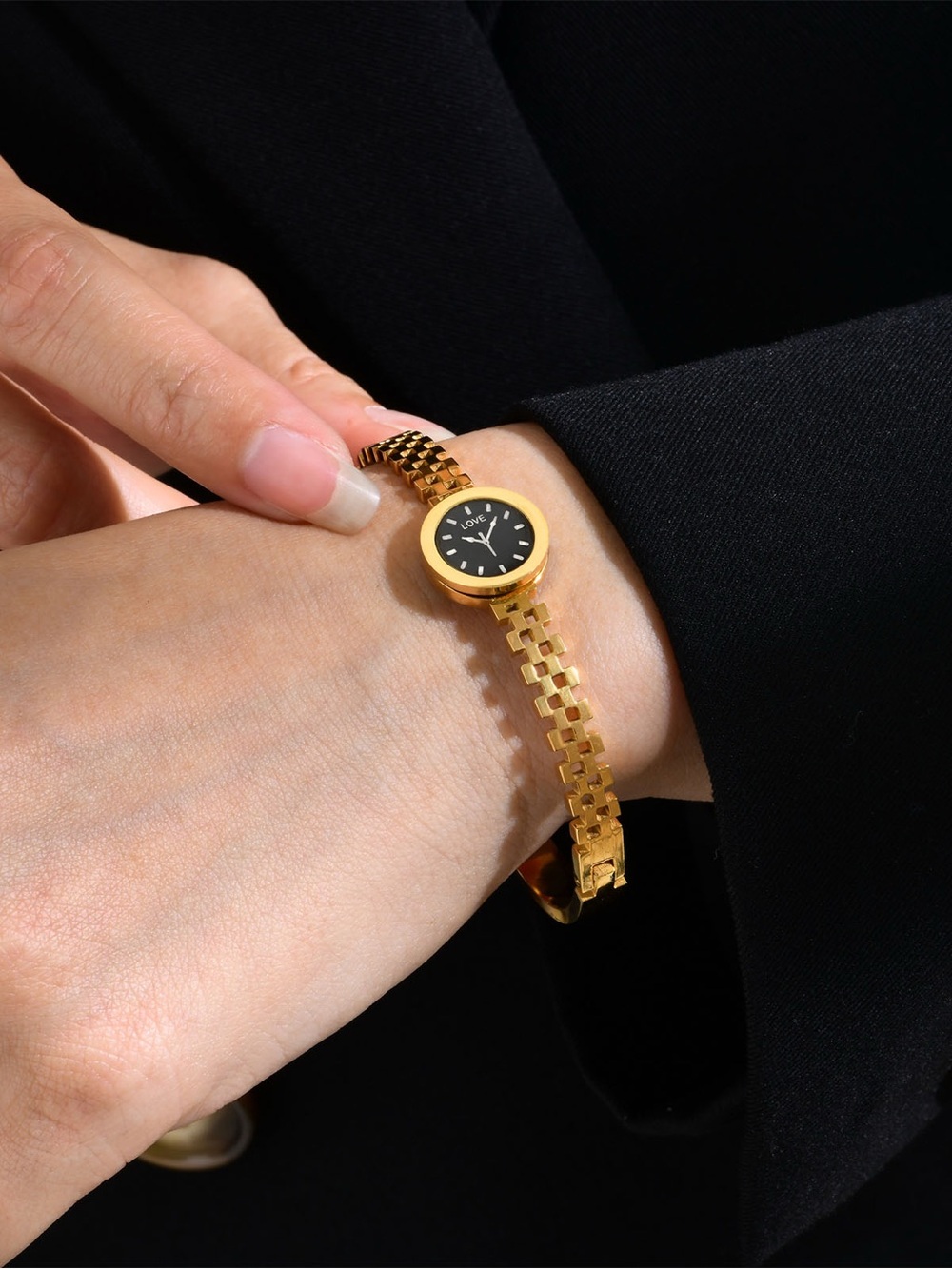 Gold-tone Women's Bracelet with Black Dial
